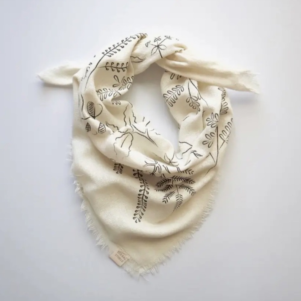 Cream Botanical Print Plant Dyed Bandana  NWT